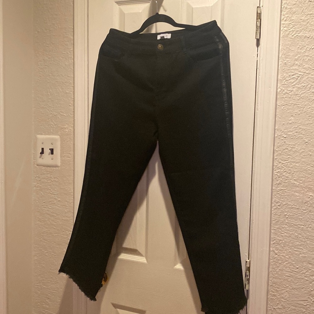 K/lab size 10 back jeans fringe bottom faux leather trim